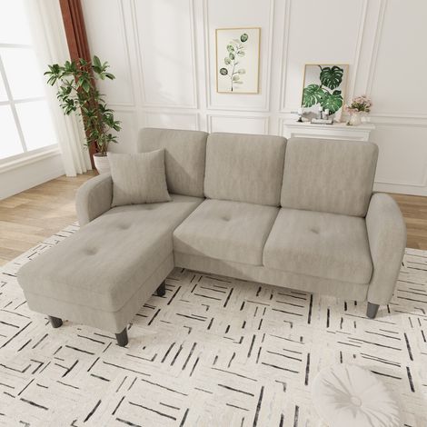 Canapé d'angle en L 166x118x77cm avec méridienne velours côtelé - Modulaire 3 places design, idéal pour salon, appartement ou bureau - Marron clair (1/5)