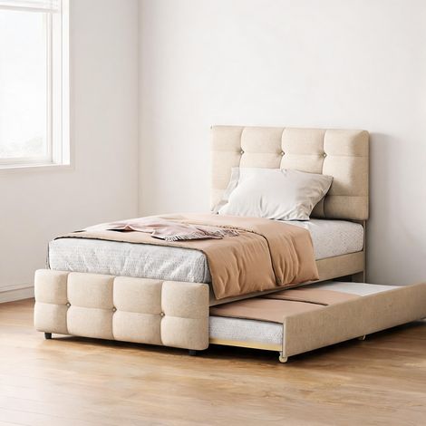 Cadre de lit beige en upholstered 200 x 90 x 99 cm (1/5)