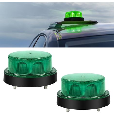 2PCS Gyrophare LED 12V-24V, Rond Stroboscopique Signalement d'avertissement Lumières 2 Modes de Flash Strobe Beacon Light Pour Voiture Véhicule Camion Remorque Van (2, Vert) (1/5)