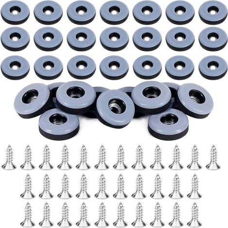 Patins à Visser - Patins Ronds pour Tapis, Lot de 32 pour Meubles, Noir, 22mm - Patins pour Tapis avec Patins en Feutre et Clou - Pieds de Chaise (1/4)