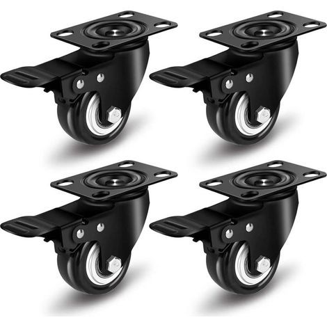 Ensemble de 4 roulettes pivotantes, avec freins, robustes, charge maximale 200 kg (1/5)