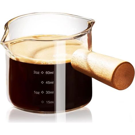 Ecleanfy - Tasses à expresso à anse en bois, verre doseur à double bec verseur avec double graduation, verre à expresso à ouverture en V (1/5)