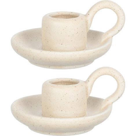 Lot de 2 bougeoirs de bureau en céramique de style nordique, élégants chandeliers-7.50X7.00X5.00CM-Beige (1/4)