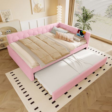 Letto matrimoniale con letto estraibile 140x200 rosa OKMYHOME (1/5)