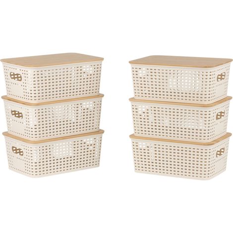 Stapelbares Aufbewahrungsbox-Set mit Bambusdeckel