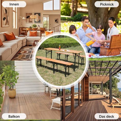 Ensemble table et bancs pliables bois massif pin 175 cm jardin extérieur (1/5)