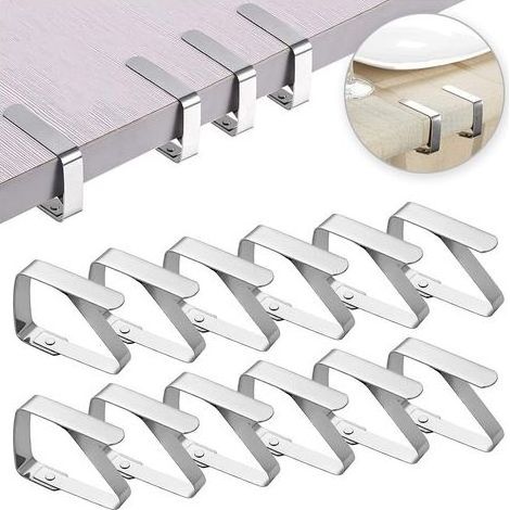 Pince Nappe Clips Inoxydable, 12 Pcs Réglables Pinces de Couverture de Table, Nappe Clips Anti-Glissant (1/5)