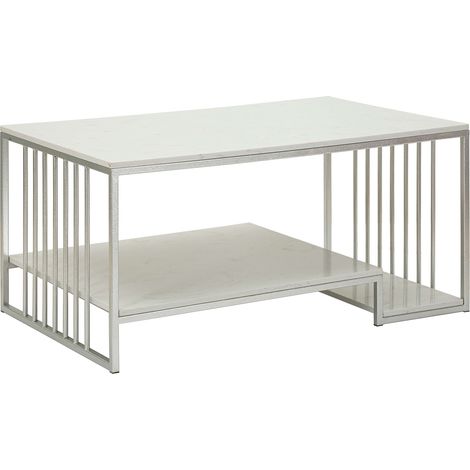 Couchtisch Fafaha, rechteckig, Tischplatte in Weiß, Gestell aus Metall, 90x45x60h cm, Marmoroptik