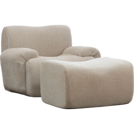 Fauteuil en chenille avec pouf, mousse haute résilience 30D, emballage sous vide, sans montage, coloris kaki clair (1/5)