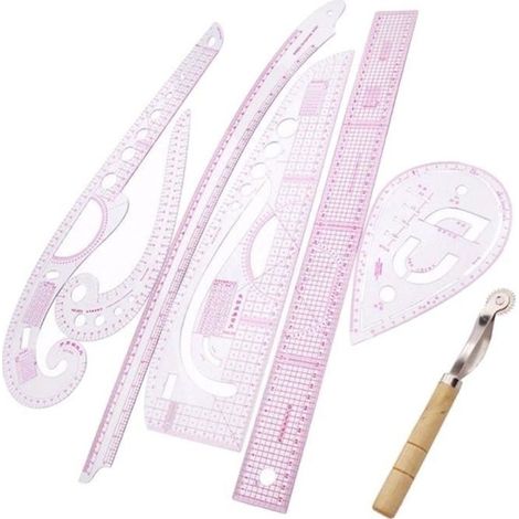 Lot de 7 Règle de Patchwork français Couture coupe de vêtement en plastique artisanat Règle de l\'échelle dessin papeterie Outil de m (1/4)