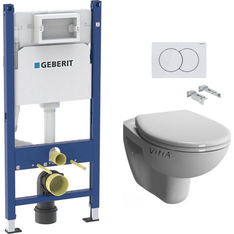 Pack WC Bati-support Geberit Duofix  + WC sans bride Vitra Normus + Abattant softclose + Plaque blanche (NormusRimlessGeb3)