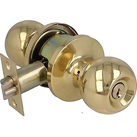 AMIG pomo 610 laton pulido entrada con llave , Juego de pomos Mod. 610 tipo bola con picaporte de entrada 60/70 mm incluido. Picaporte de canto cuadrado con sistema antitarjeta. Fu (1/5)