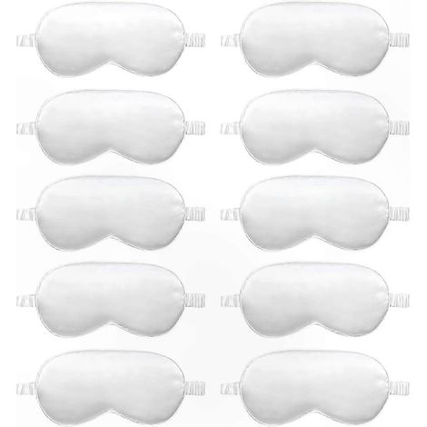 Lot de 10 masques de sommeil en soie blanche, unisexe, pour dormir, voyager et se détendre. (1/5)
