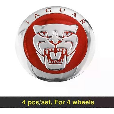 Lot de 4 autocollants pour enjoliveurs de roue, 56 mm, pour Jaguar XF 250, X-Type F, Pace XJ, X351, XE, S-Type, XKR (Argent/Rouge) (1/2)