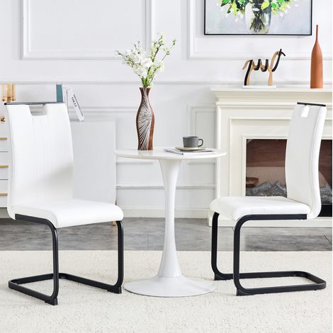 Set di 2 sedie da pranzo bianche in PU, design ad arco moderno, con piedini antiscivolo e schienale ergonomico,52x40.5x98cm (1/5)