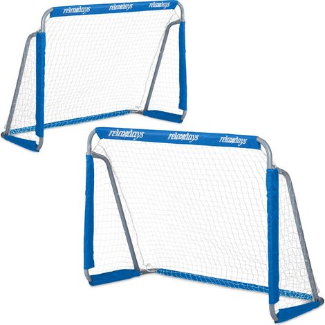 Relaxdays Football Goals, Set of 2, Garden Play Equipment, Kids & Adults, HWD 110 x 150 x 75 cm, Metal, Goalposts, Blue