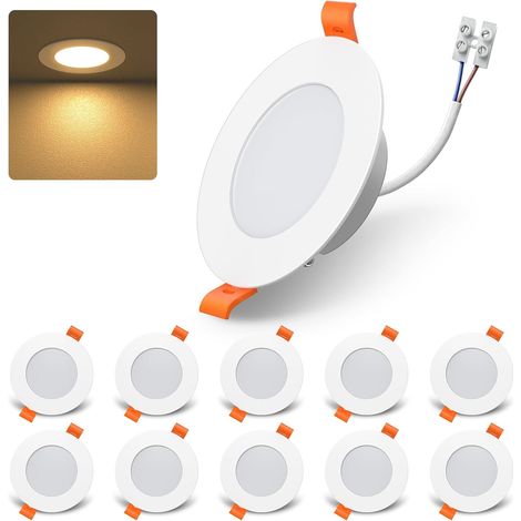 Spot LED Encastrable Extra Plat 220V, Blanc Chaud, Lot 10  Spot LED 7W 660LM Salle de Bain, Spot Encastré Plafond IP44 Trou 68-90mm pour Cuisine Salon Couloir (1/5)