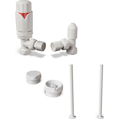Derry Bold - Thermostatic Radiator Valve & Accessory Kit - White Angled 15mm