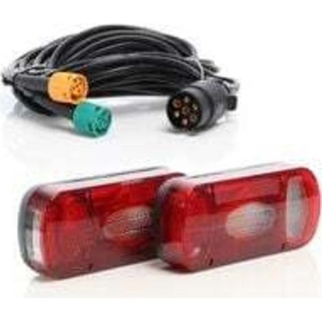 Rücklichtset (2-teilig) und 5 m langes 7-poliges Kabel mit 2 x 5-poligen Steckern – 220 x 100 x 57 mm – Stecker Typ 1 – Anhängerbeleuchtung mit Kennzeichenbeleuchtung – Verkehrssicherheit (1/4)