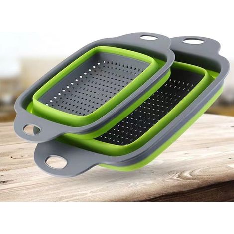 Lot de 2 paniers d'égouttage pliables et télescopiques pour fruits et légumes – (1/5)