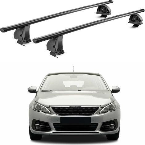 OMAC Stahl Dachträger Querträger Peugeot 308 II Schrägheck Kombi 2013-2021 – TÜV / DIN 75302:2019 – Abschließbar – Max. 75 kg – 2 Stangen – Schwarz (1/5)