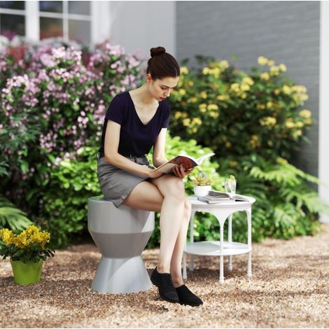 Tabouret de jardin en céramique gris clair, forme sablier, Ø33 x 45,5 cm, résistant aux intempéries, sans montage (1/5)