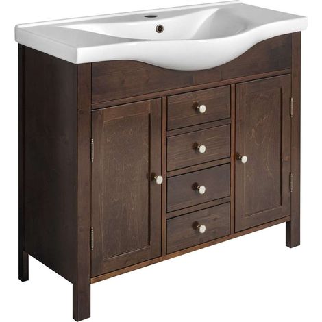 Sapho Ambra - Mobiletto da lavabo 96x82x35 cm, 4 cassetti, 2 ante, abete tinto AB1040