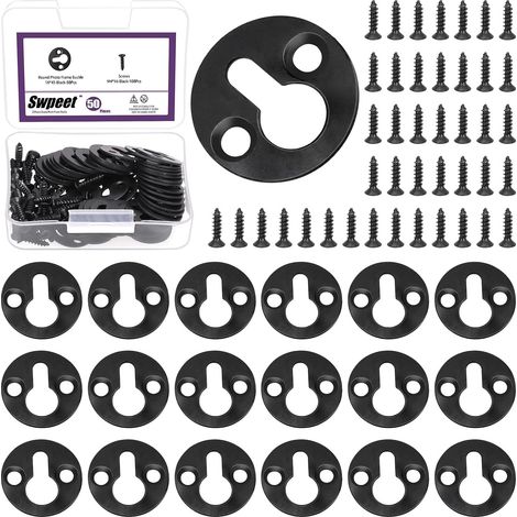 150Pcs 25MM/ 1Inch acier au carbone noir mortaise Type cintres de trou de serrure avec Kit de vis, cintre de Photo de plaque de suspension de trou de serrure pour cadre d’image, clé, Photo (1/5)