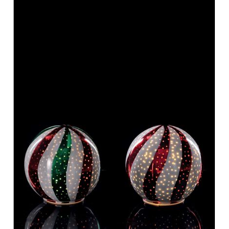 Regalo Italiano Sfera Natale Vetro Ass. con Led 15 Cm Bianco Rosso Verde 1 Pz