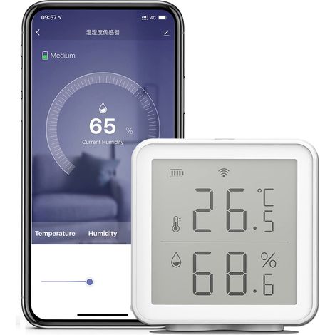 Termómetro higrómetro para interiores con sensor de temperatura y humedad inteligente WiFi compatible con Alexa de gran alcance de 230 pies (1/5)