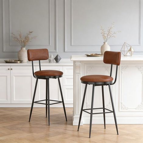 Tabouret de bar - Tabouret de Bar Lot de 2 - Hauteur assise 65 cm - Revêtement PU marron - Cadre métal (1/5)