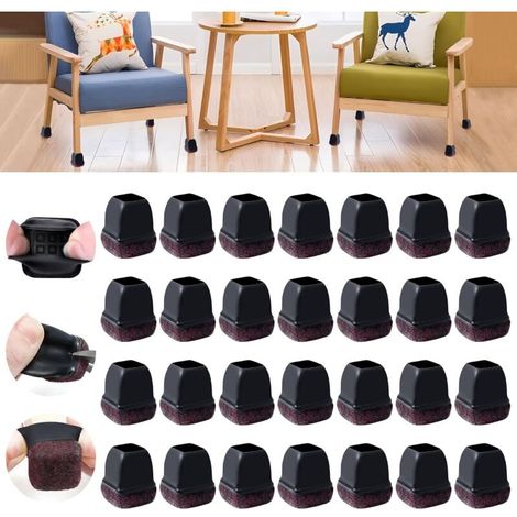 Protection Pied de Chaise. 20-28mm Silicone Patins pour Chaises en Silicone avec Feutre épaissi. 32 pièces Noir Petit Patin de Chaise Protections Tampon de Sol. réduire Les Rayures (1/5)