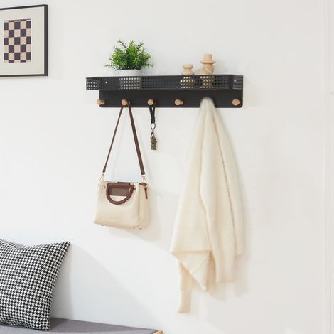 Wandgarderobe mit Ablage Jäller Metall 60x14x12 cm Schwarz [en.casa]