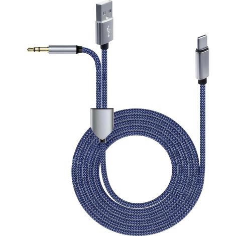 Câble USB C Jack vers 1/8" Audio et Charge 2 en 1, Câble Auxiliaire USB C avec Prise Jack Intégrée, Câble USB C Voiture vers Audio 1/8", Nylon Tressé 1,2 m (1/5)