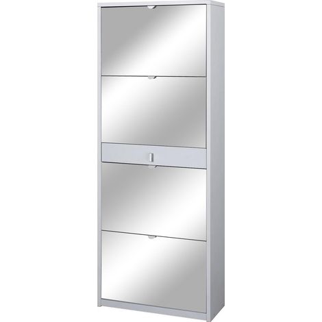 Scarpiera 4 Ante con Specchio 1 Cassetto 63x164x29 cm Bianco Fiammato (1/2)