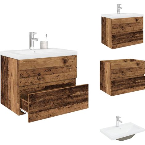 Meuble lavabo avec bassin et robinet intégrés vieux bois - Meuble Avec Vasque Intégrée - Meubles Avec Vasques Intégrées - Armoire Lavabo De Salle De Bain - Meuble Lavabo (1/5)