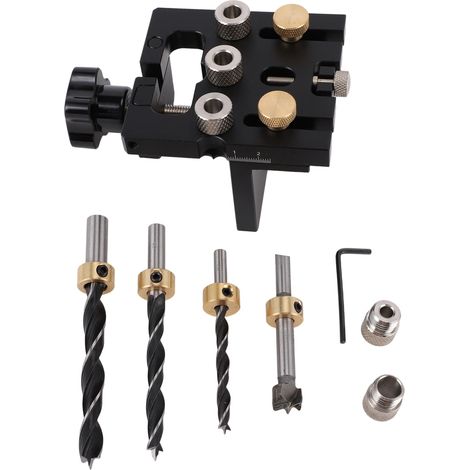 Jectse Gabarit de Chevilles, Guide de Perçage Auto-centrant avec Forets de 6 Mm, 8 Mm, 10 pour le Travail du Bois, L'ébénisterie, L'assemblage de Meubles