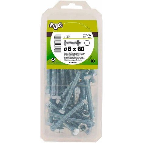 Boulon tête hexagonale acier zingué Ø 8 x L 60 mm - Paquet de 40 - Maxiburo (1/2)