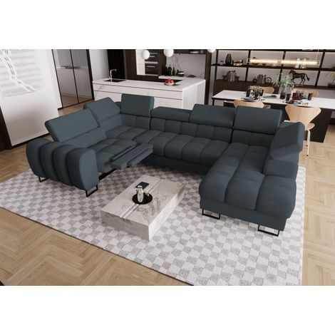 Wohnlandschaft Schlafsofa BASTIEN RELAX in Stoff Moly Graphit Ottomane Rechts