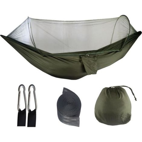 Hamac de Voyage Ultra-léger Camping avec moustiquaire300 kg de capacité de Charge,2 mousquetons Haut de Gamme,2 x élingues en (1/4)