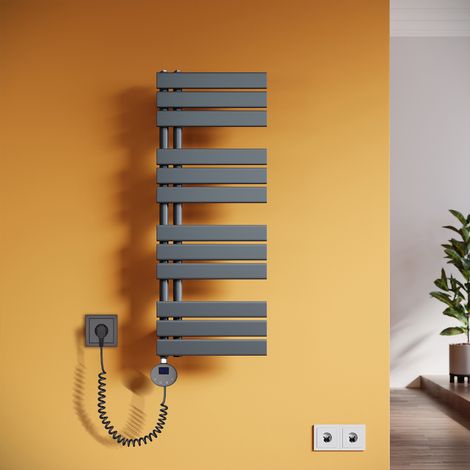 SONNI Radiateur de salle de bain Porte-serviettes avec élément chauffant, panneau de chauffe-serviettes, sèche-serviettes, anthracite 1038x400 mm (1/5)