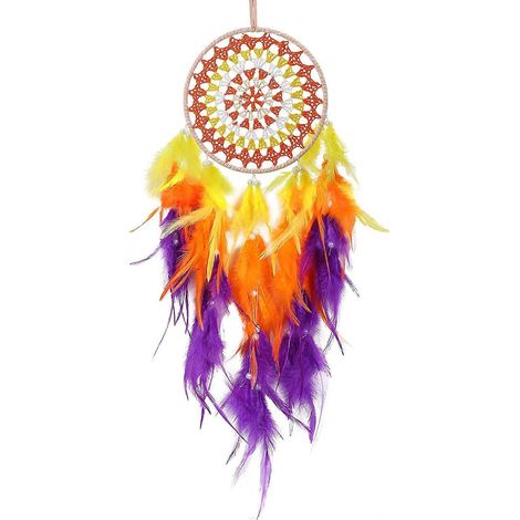 Grand attrape-rêves avec plumes colorées (1/5)