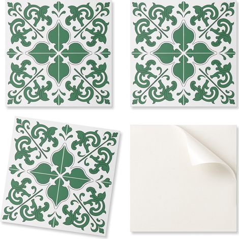Juego de baldosas de vinilo autoadhesivas con estampado de plantas y adornos, 20x20x20 cm.