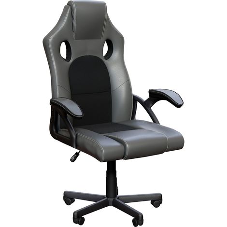 Coma Racing Gaming Office Chair Adjustable Faux Leather Foam Padded Armrests Swivel Seat, Grey