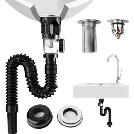 1 kit de bonde de lavabo - Kit de tuyau de vidange pour lavabo - Siphon anti-odeur - Filtre pop-up - 415 à 950 mm - Peut être étendu (1/4)
