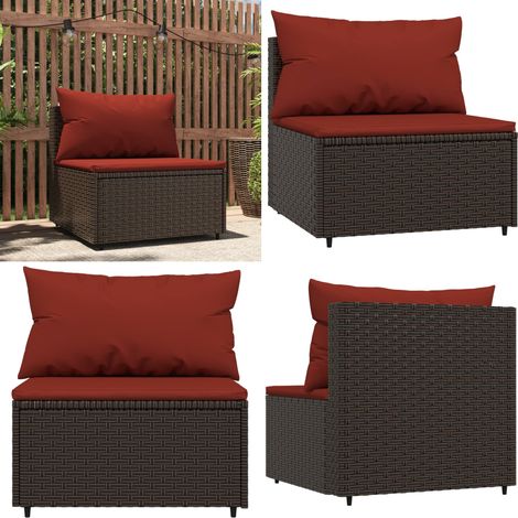 Garten-Mittelsofa mit Kissen Braun Poly Rattan - Gartensofa - Outdoor Möbel - Lounge Set - Polyethylen-Rattan - Wetterfest - Home & Living (1/5)