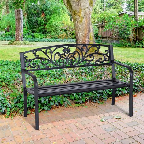 Banc de jardin/terrasse noir en fonte et acier, 2 places, 127 x 60 x 87 cm, charge maximale 240 kg (1/5)