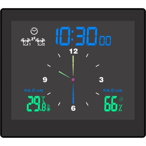 Réveil numérique de salle de bain, thermomètre et hygromètre étanches, écran LCD, limites supérieure et inférieure, double alarme avec fonction snooze, alarme de compte à rebours (1/5)
