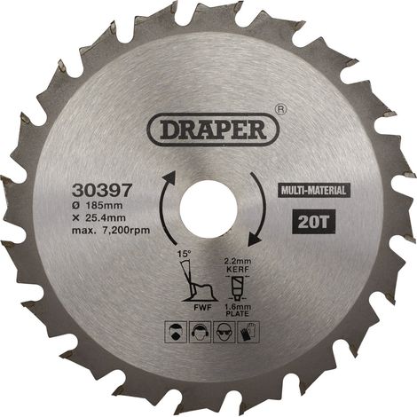 TCT Multi-Purpose Circular Saw Blade, 185 x 25.4mm, 20T (30397) (1/5)