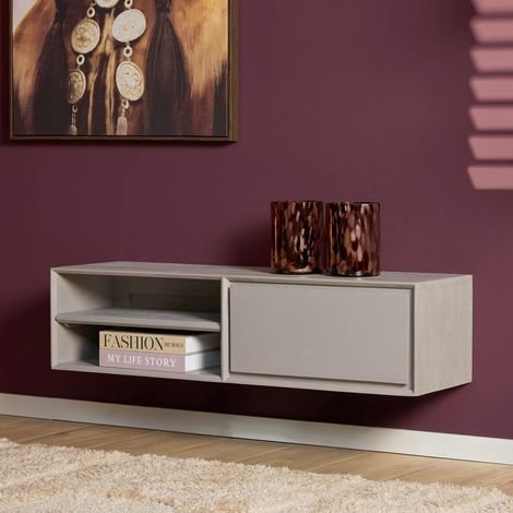 Meuble TV suspendu bois taupe 1 tiroir 1 niche AERA